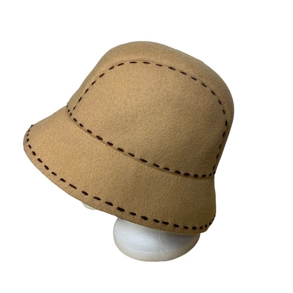 MANTLES Bucket Hat One Size Tan Brown Stitched Details Cloche Minimalist Neutral - Picture 2 of 10